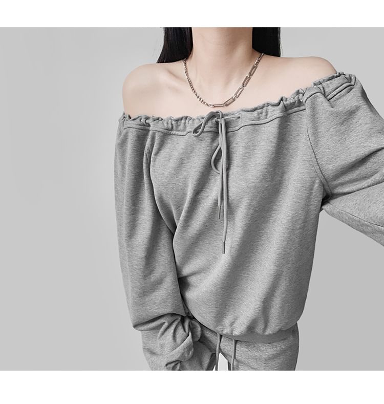 Off-Shoulder Pullover with Drawstring Detail