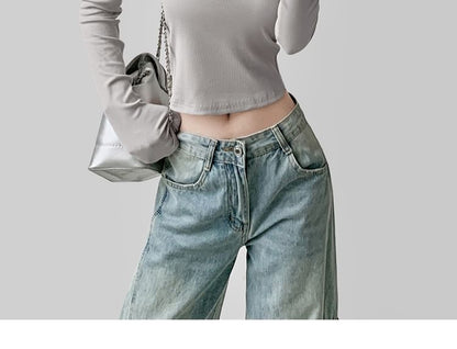 Slim-Fit Studded Cold-Shoulder Crop Tee with Mock Two-Piece Long-Sleeve Design