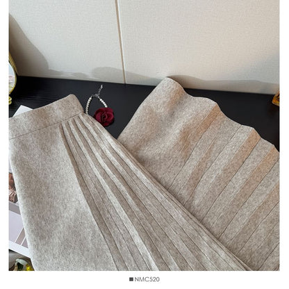 Solid Midi Pleated A-Line Skirt
