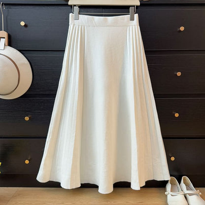 Solid Midi Pleated A-Line Skirt