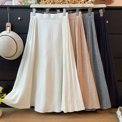 Solid Midi Pleated A-Line Skirt