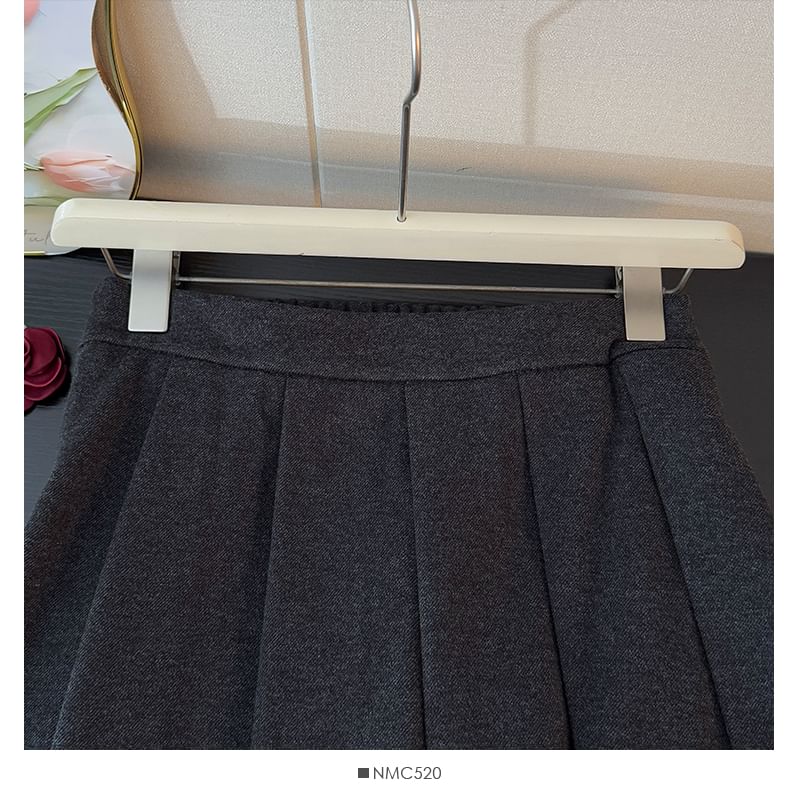 High Rise Solid Midi Pleated A-Line Skirt