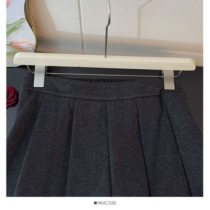 High Rise Solid Midi Pleated A-Line Skirt