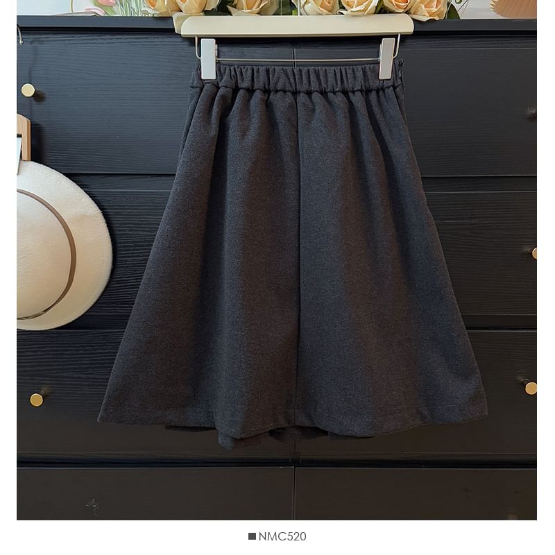 High Rise Solid Midi Pleated A-Line Skirt