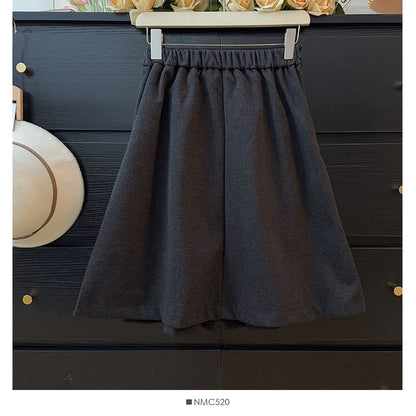 High Rise Solid Midi Pleated A-Line Skirt