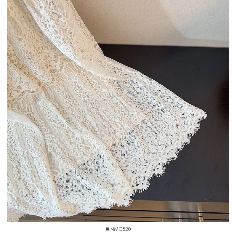 Lace Maxi A-Line Skirt with High Waist