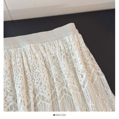 Lace Maxi A-Line Skirt with High Waist