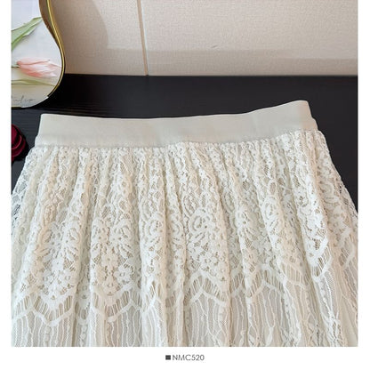 Lace Maxi A-Line Skirt with High Waist