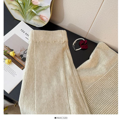 High Rise Ribbed Knit Maxi A-Line Skirt