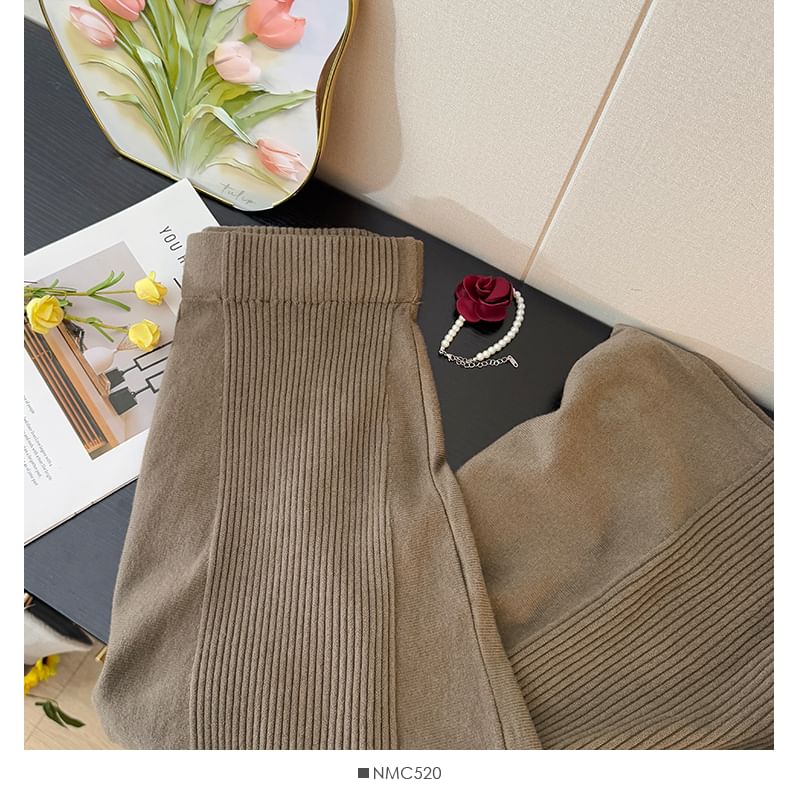 High Rise Ribbed Knit Maxi A-Line Skirt