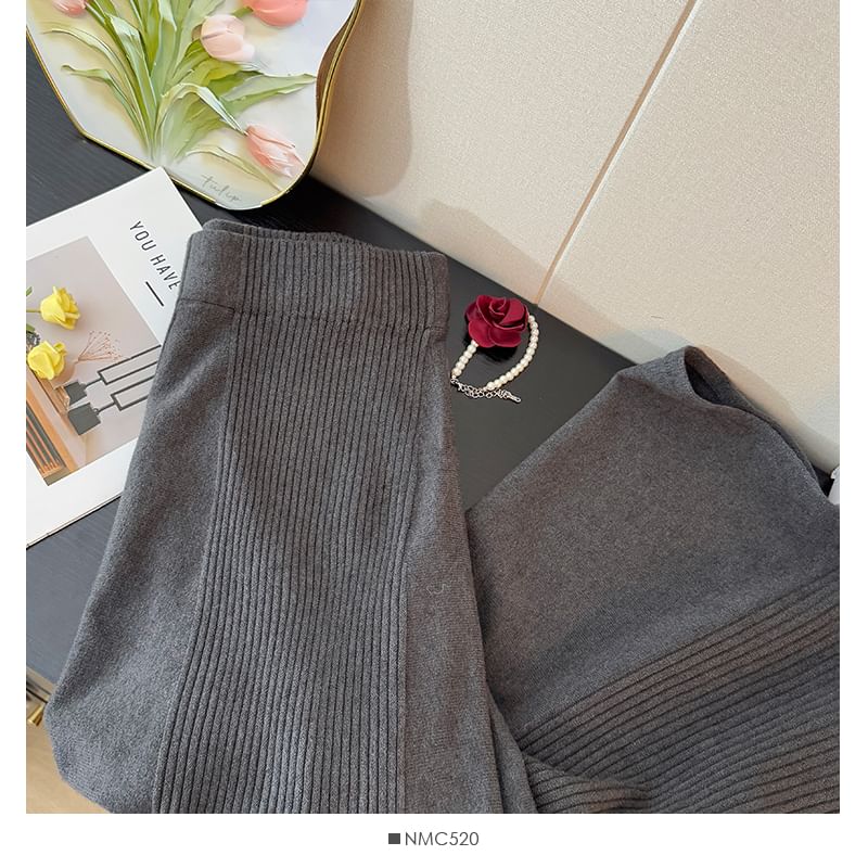 High Rise Ribbed Knit Maxi A-Line Skirt