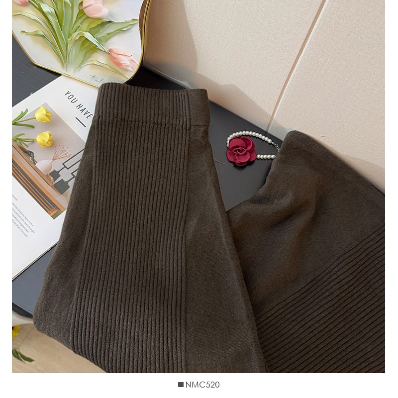 High Rise Ribbed Knit Maxi A-Line Skirt