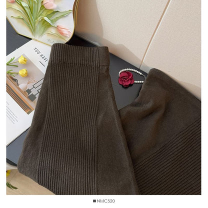 High Rise Ribbed Knit Maxi A-Line Skirt