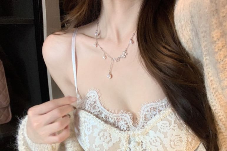 Fluffy Trim Hooded Cardigan & Lace Crop Camisole & Lace Trim Mini Skirt Set