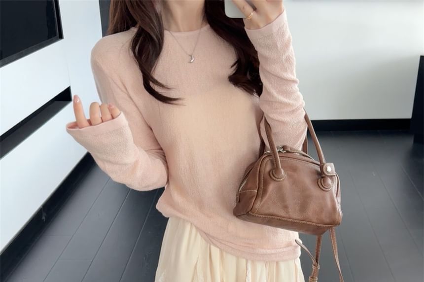Long-Sleeve Sheer Tee & Lace Trim Ruffle Midi A-Line Skirt Set