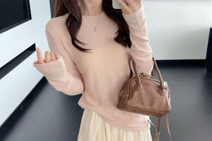 Long-Sleeve Sheer Tee & Lace Trim Ruffle Midi A-Line Skirt Set