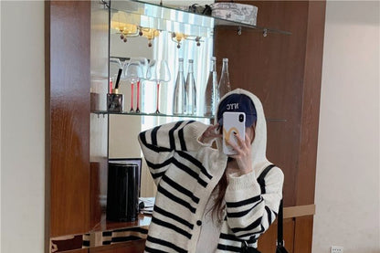Striped Hooded Midi Cardigan