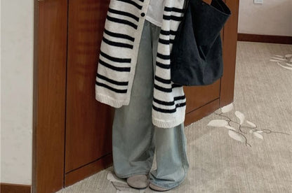 Striped Hooded Midi Cardigan