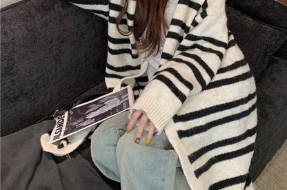 Striped Hooded Midi Cardigan