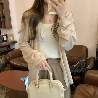 Plain Open Front Cardigan