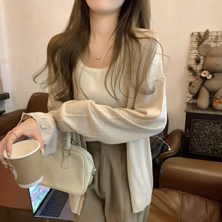 Plain Open Front Cardigan
