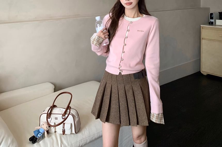 Contrast Collar Barn Jacket & Pleated Mini A-Line Skirt