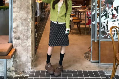 Plaid A-Line Skirt (Various Designs) High Rise