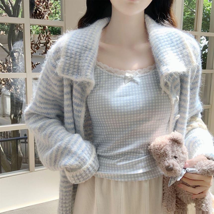 Collar Striped Contrast Trim Cardigan