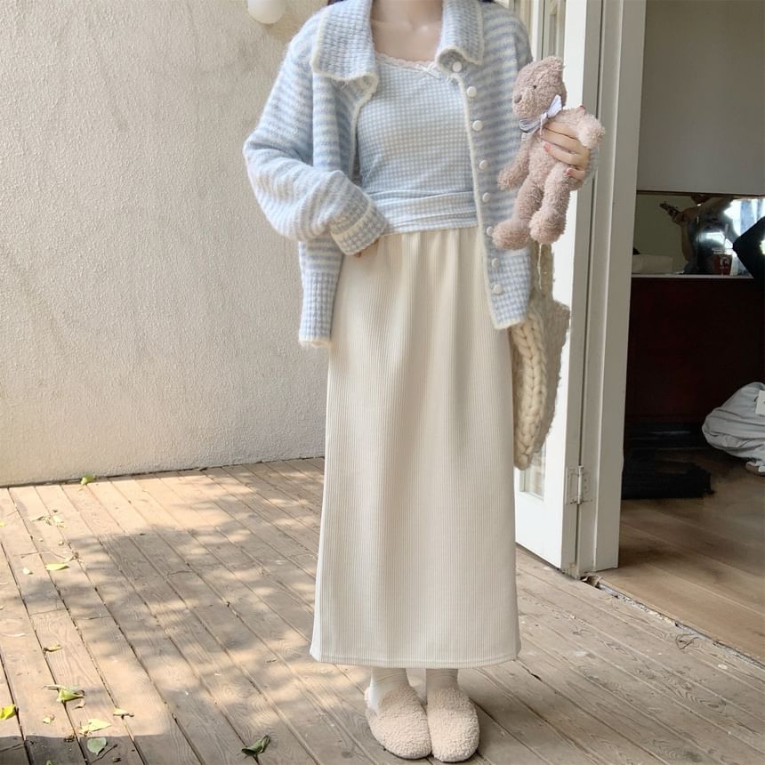 Collar Striped Contrast Trim Cardigan