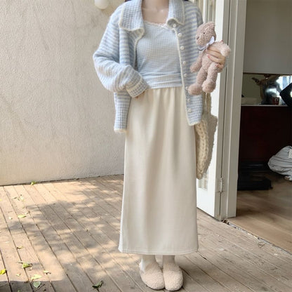 Collar Striped Contrast Trim Cardigan
