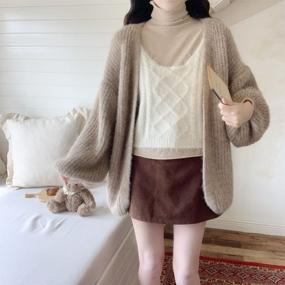 Plain Ribbed Open Front Cardigan