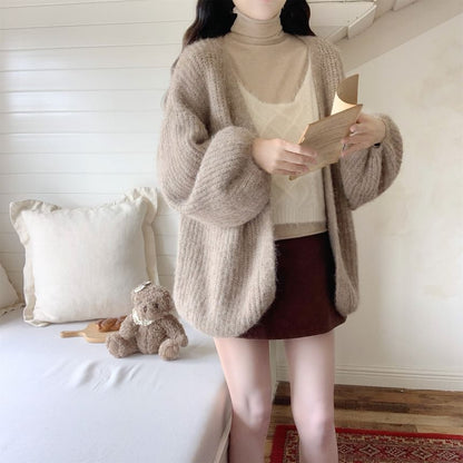 Plain Ribbed Open Front Cardigan