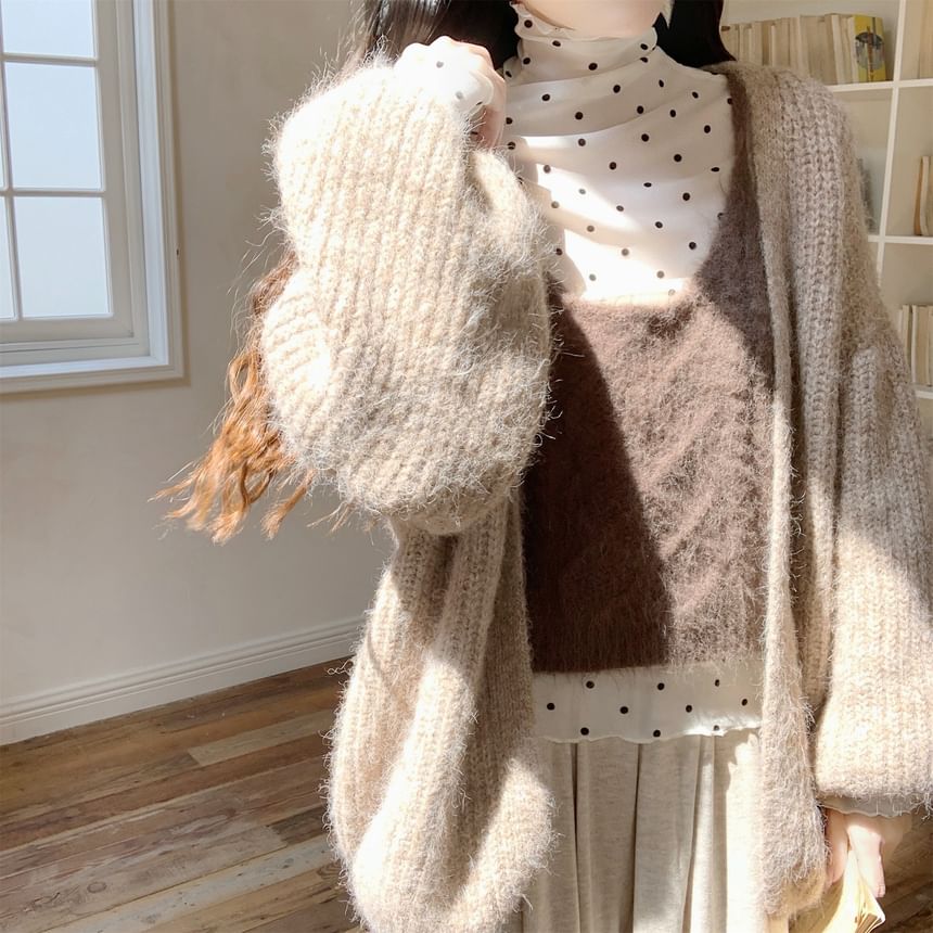 Plain Ribbed Open Front Cardigan