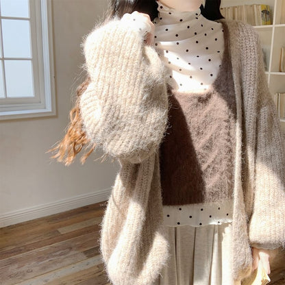 Plain Ribbed Open Front Cardigan