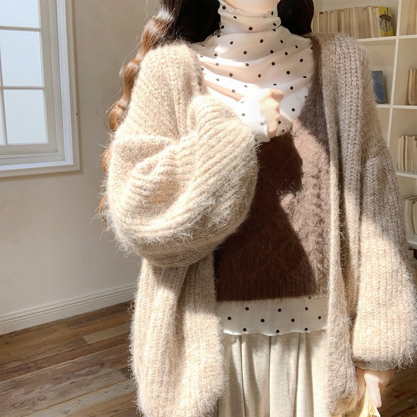 Plain Ribbed Open Front Cardigan