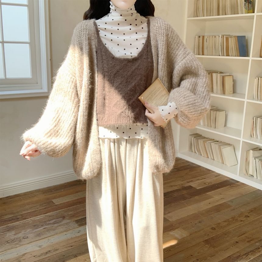 Plain Ribbed Open Front Cardigan