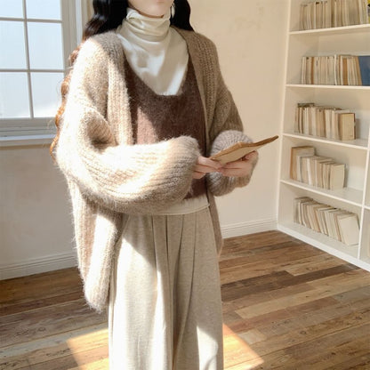 Plain Ribbed Open Front Cardigan