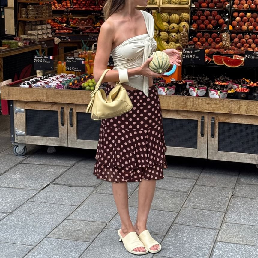 Mid Rise Polka Dot Mesh A-Line Skirt
