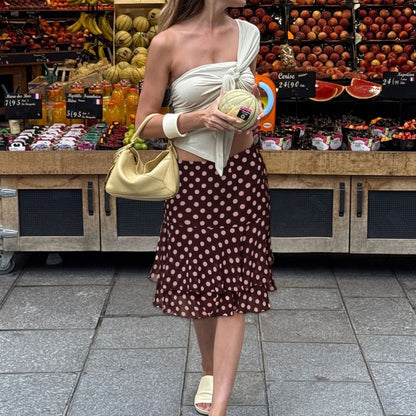 Mid Rise Polka Dot Mesh A-Line Skirt