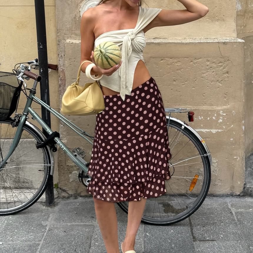 Mid Rise Polka Dot Mesh A-Line Skirt