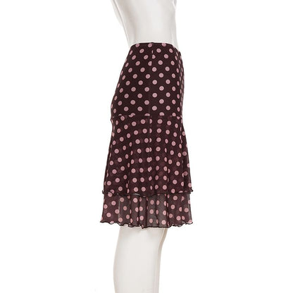 Mid Rise Polka Dot Mesh A-Line Skirt
