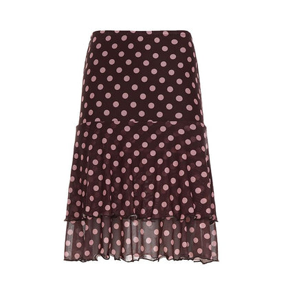 Mid Rise Polka Dot Mesh A-Line Skirt
