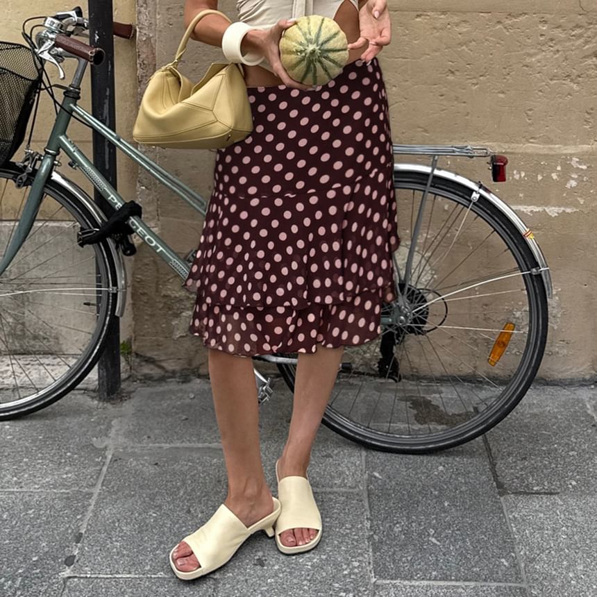 Mid Rise Polka Dot Mesh A-Line Skirt