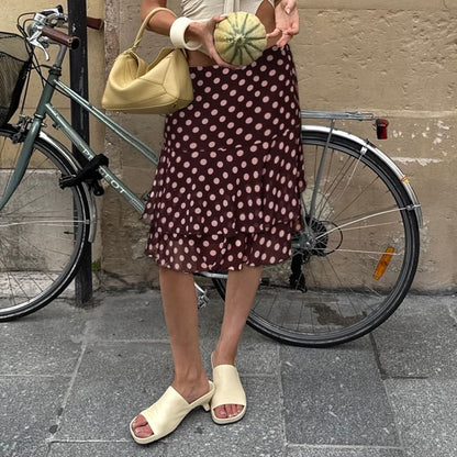 Mid Rise Polka Dot Mesh A-Line Skirt