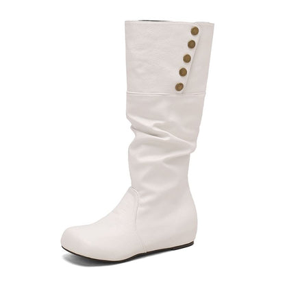 Button Hidden Wedge Knee High Boots
