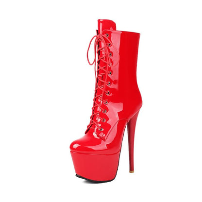 Platform Lace Up Stiletto Short Boots