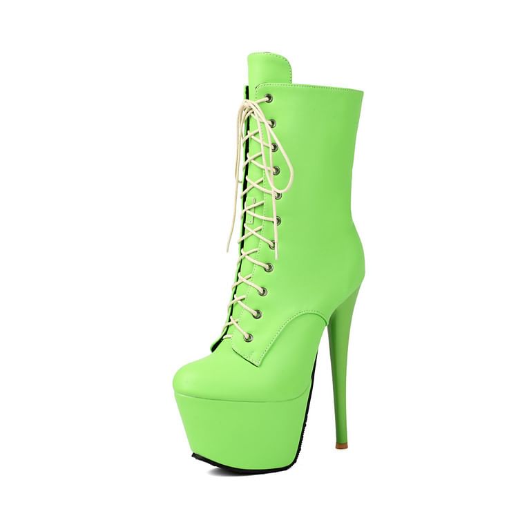 Platform Lace Up Stiletto Short Boots