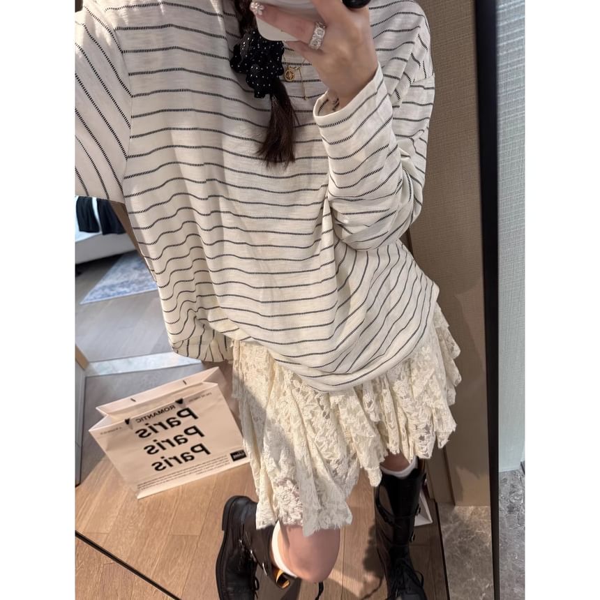 Lace-Trim A-Line Mini Skirt High Waist