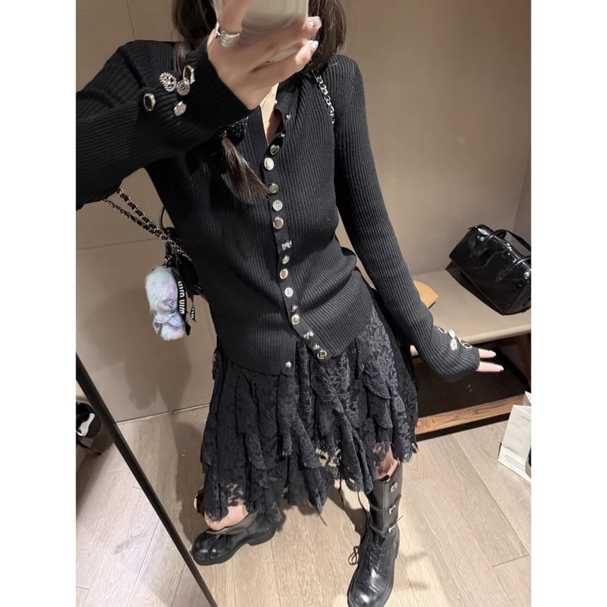 Lace-Trim A-Line Mini Skirt High Waist