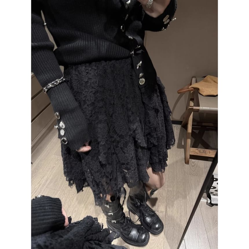 Lace-Trim A-Line Mini Skirt High Waist